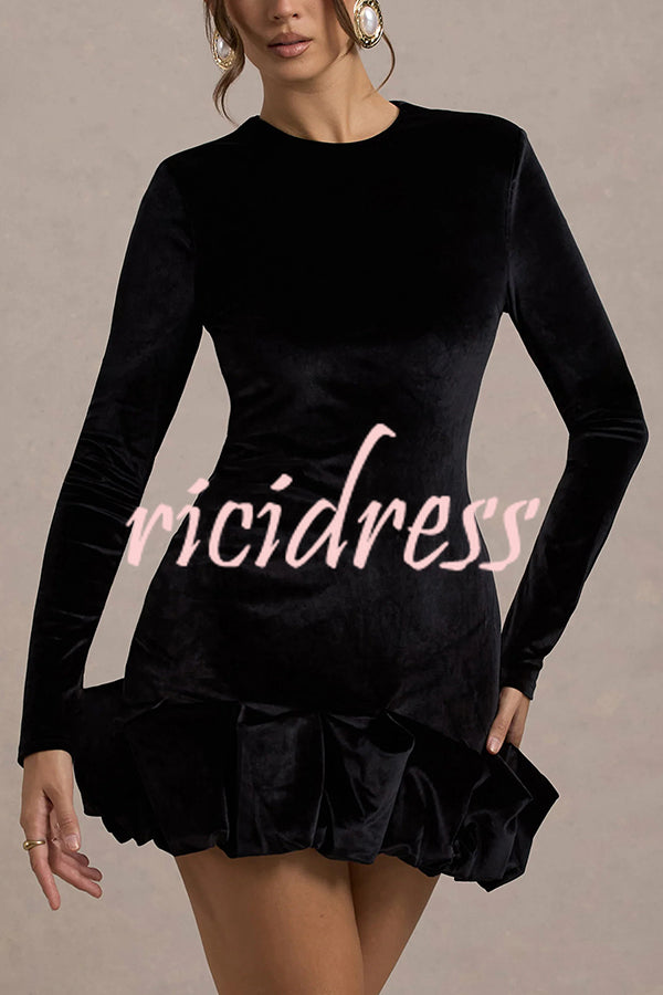 Solid Color Velvet Slim-fit Long-sleeved Mini Dress