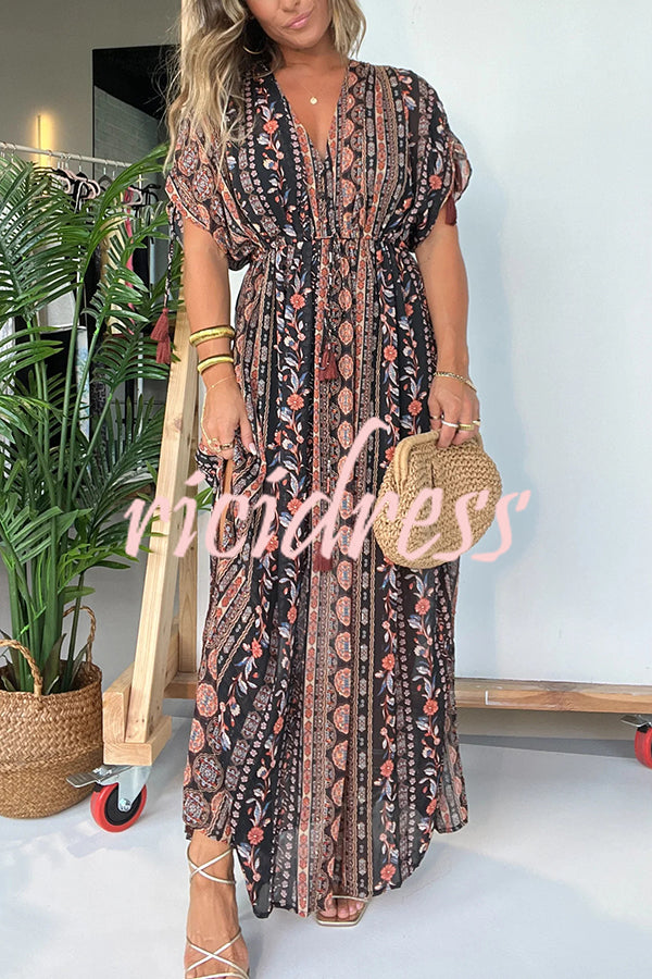Ethnic Style Unique Print V-neck Loose Maxi Dress
