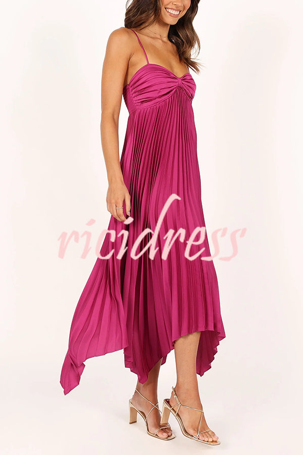 Solid Color Sexy Suspender Pleated Irregular Midi Dress