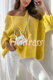 Solid Color Loose V-neck Casual Knitted Sweater