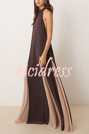 Fresh Horizons Panelled Tulle Halter A-line Maxi Dress