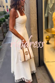Bohemian Square Neck Pocket Tassel Holiday Maxi Dress