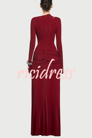 Stylish Long-sleeved Slim-fit Pleated Elegant Maxi Dress