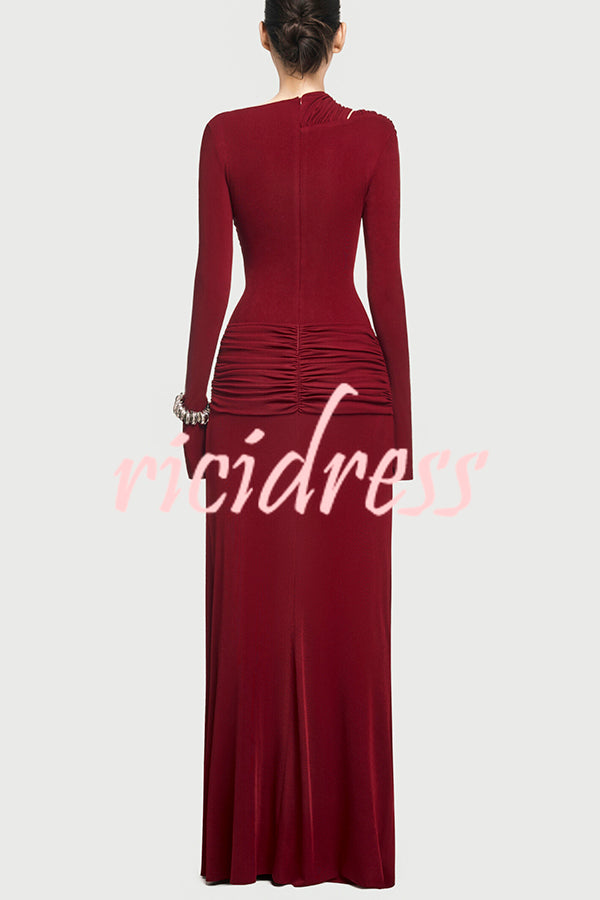 Stylish Long-sleeved Slim-fit Pleated Elegant Maxi Dress