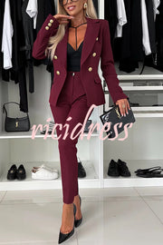 Feeling of Confidence Metal Button Long Sleeve Lapel Blazer