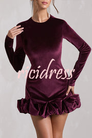 Solid Color Velvet Slim-fit Long-sleeved Mini Dress