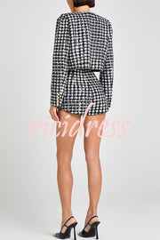 Remy Check Bouclé-tweed Fabric Pearl Trim Gold Button Long Sleeve Jacket