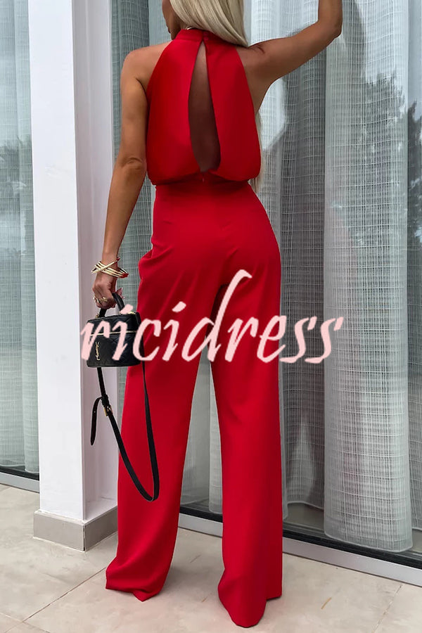 Fashionable Solid Color Sleeveless Hollow Slim Fit Jumpsuit