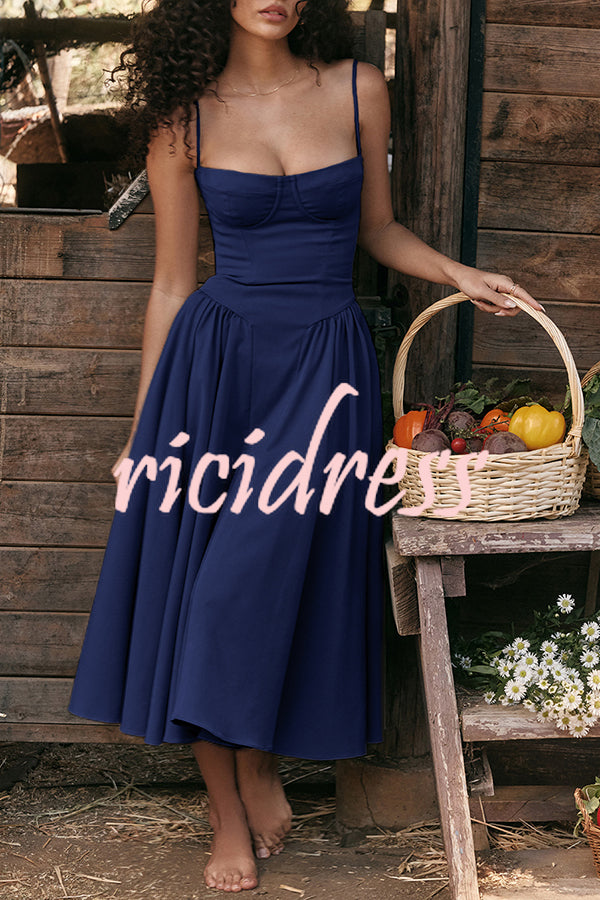 Solid Color Buttonless Bandeau Side Pocket Midi Dress