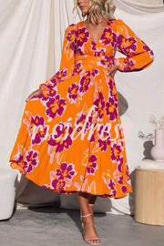 Feeling Loved Floral Print Back Cutout Pleated Midi Dress