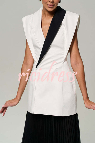Modern Day Contrast Color Wide Sleeve Waisted Lapel Suit Vest