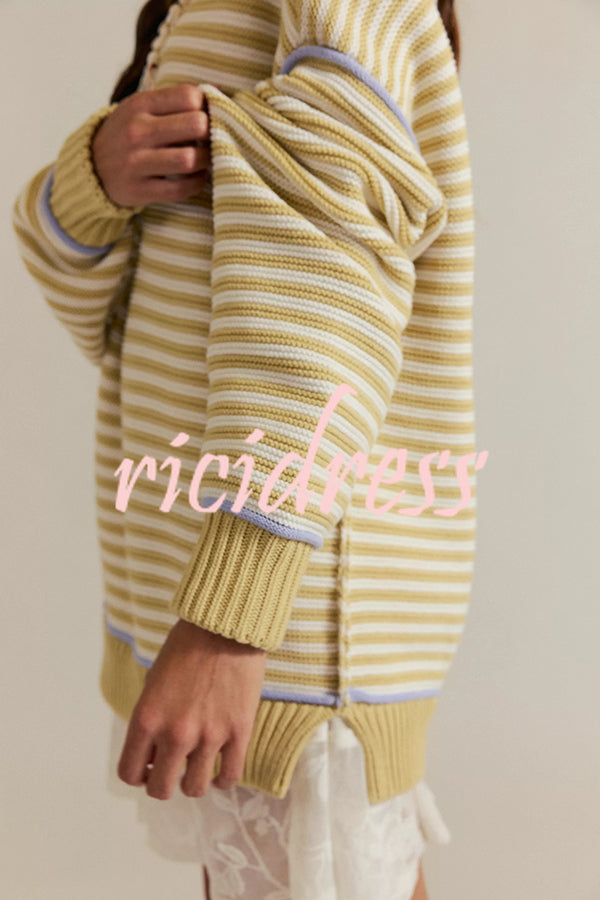 Fashion Striped Colorblock Loose Round Neck Long-sleeved Knitted Sweater