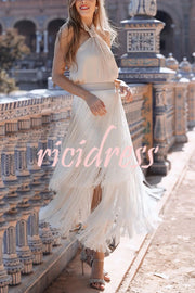 Elegant Tassel Hem Elastic Waist Casual Maxi Skirt