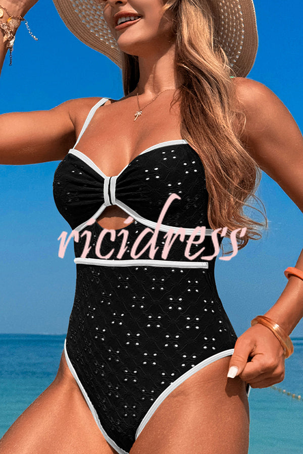 Fashion Contrast Color Hollow Stretch One-piece Swimsuit