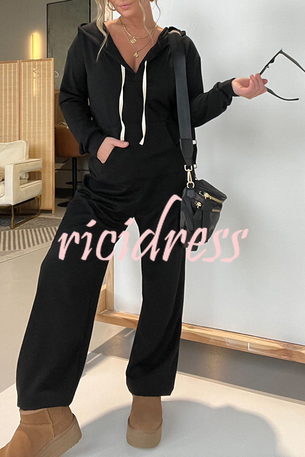 Cozy Days Long Sleeve Pocket Hooded Drawstring Jumpsuit