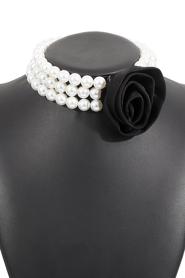 Retro Romantic Hepburn Style Pearl Rose Necklace