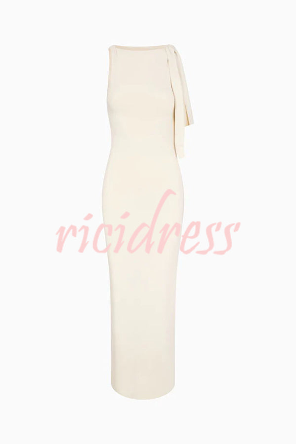 Buttery Soft Knotted Boat Neck Stretch Maxi Dress