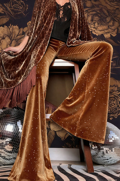 Stylish Velvet High-waisted Draped Casual Flared Pants