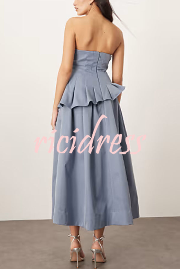 Fashionable Chic Off Shoulder Structured Pleat Corset A-line Midi Dress