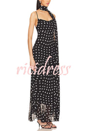 Kaylee Chiffon Polka Dot Ruffled Tiered Hem Scarf Maxi Dress