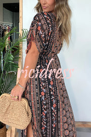 Ethnic Style Unique Print V-neck Loose Maxi Dress