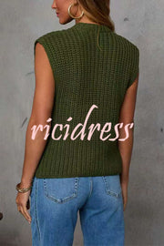 Solid Color Sleeveless Button Pocket Knit Vest