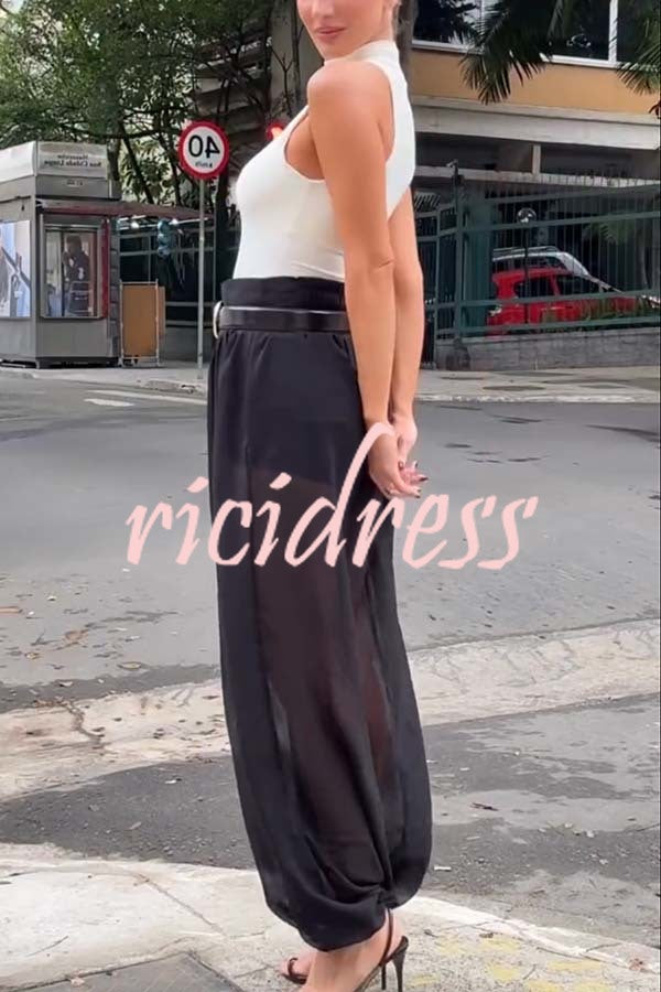 Autumn Avenue Chiffon See-Through Elastic Waist Aladdin Bloomers Pants