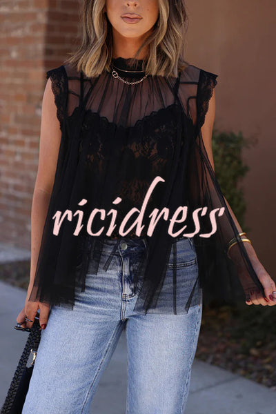 Light and Cute Tulle Lace Inner Wear High Neck Cape Top