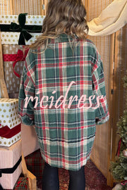 Christmas Morning Plaid Button Down Long Sleeve Pocket Loose Blouse