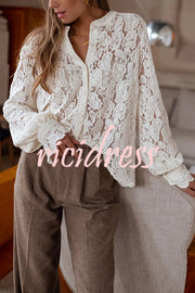 Fashionable Lace Long-sleeved Casual Button-down Shirt