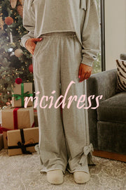 Dear Daydream Loose Bow Tie Long-Sleeved Sweatshirt and Elastic Waist Pocket Pants Set