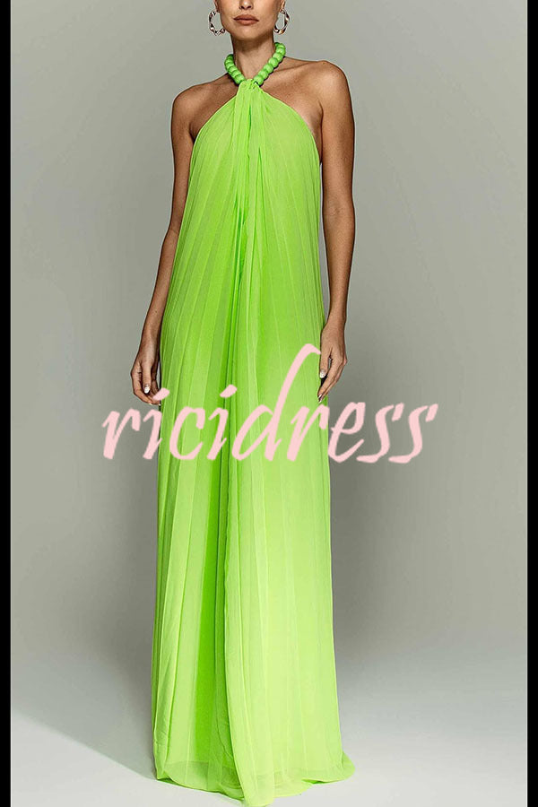 Ellise Chiffon Beads Halter Neck Backless A-line Maxi Dress