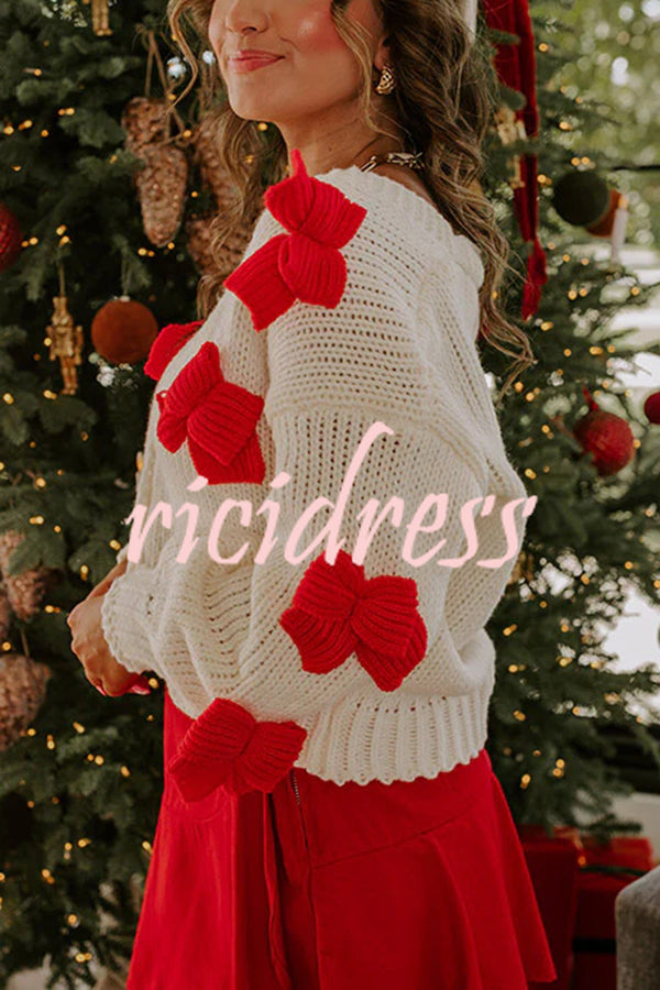 Wrapped in Bows Knit Color-blocked Loose V-neck Long-sleeved Cardigan