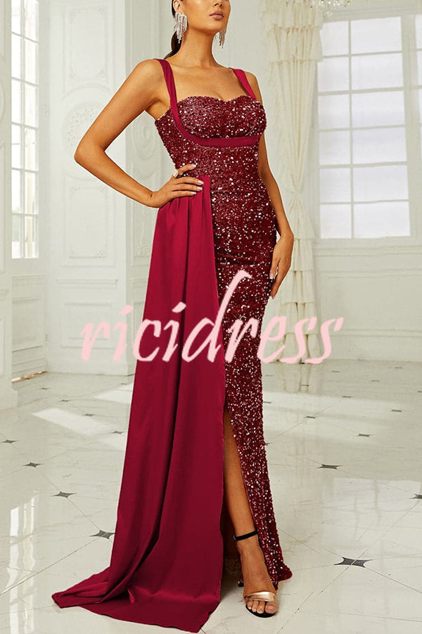 Banquet Sequined Backless Strappy Fishtail Maxi Dress