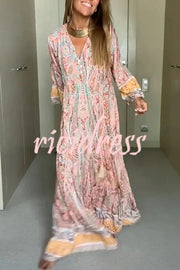 Floral Print Pullover Long Sleeved Maxi Dress