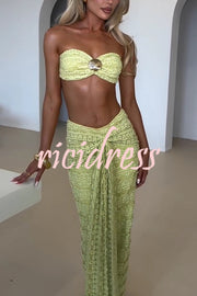 Fashion Metal Shell Embellished Sexy Bandeau and Elastic Tie Maxi Skirt Set