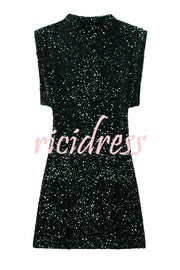 Fashionable Sequined Round Neck Sleeveless Slim-fit Mini Dress
