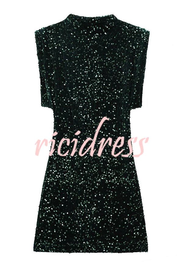 Fashionable Sequined Round Neck Sleeveless Slim-fit Mini Dress