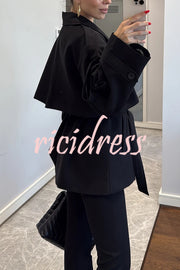 Modern Urban Dropped Shoulder Strap Button Detail Belted Lapel Loose Trench Coat