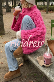 Solid Color Loose Round Neck Long Sleeve Casual Knitted Sweater