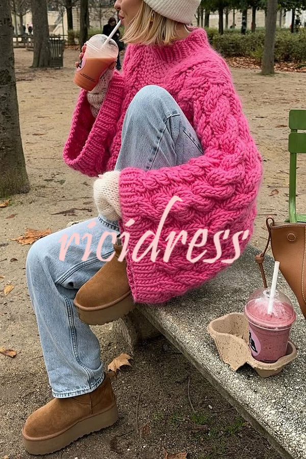 Solid Color Loose Round Neck Long Sleeve Casual Knitted Sweater
