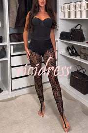 Chic Style Floral Lace See-through High Rise Elastic Waist Tapered Pants