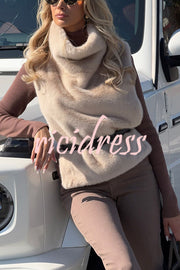 Warm and Stylish Shaggy Eco-fur Stand Collar Side Slit Vest
