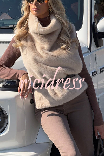 Warm and Stylish Shaggy Eco-fur Stand Collar Side Slit Vest