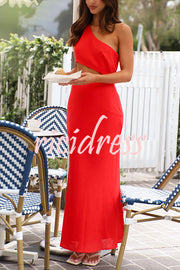 Solid Color Sexy One Shoulder Off Waist Maxi Dress