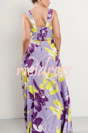 Stylish Floral Print Sling Top and Large Hem Pockets Maxi Skirt Set