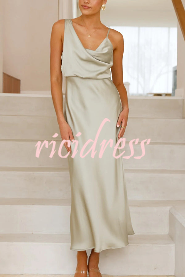 Satin Solid Color Elegant Sling Waist Open Back Maxi Dress