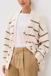 Striped Loose V-neck Long-sleeved Casual Knit Cardigan