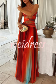 Sardinia Sunset Mesh Printed Twist Cutout Off Shoulder Vacation Maxi Dress