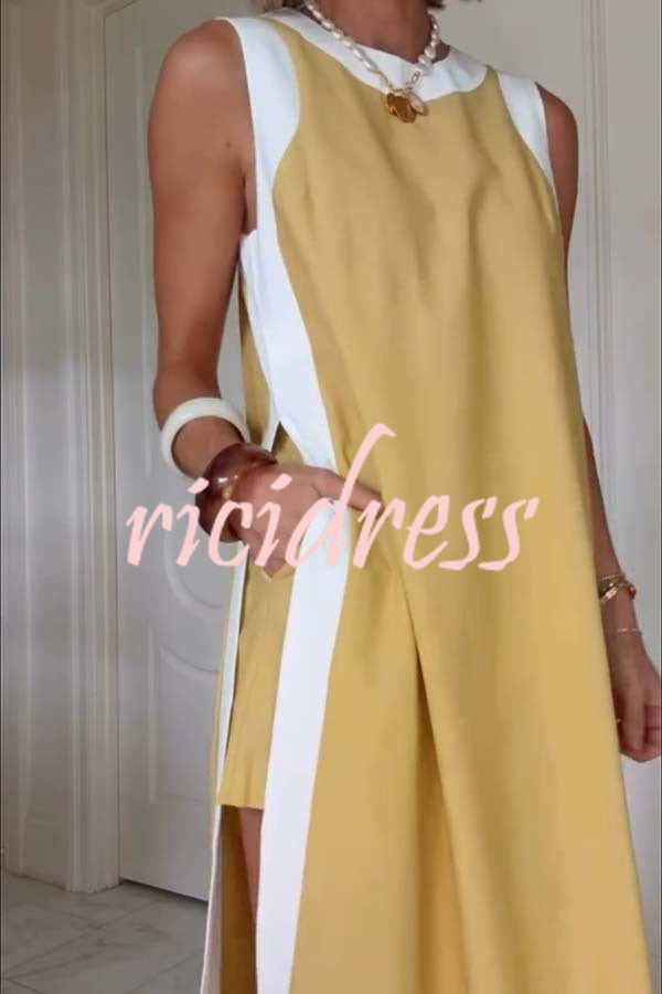 Ellie Contrast Color Sleeveless Midi Top and Elastic Waist Pocket Shorts Set